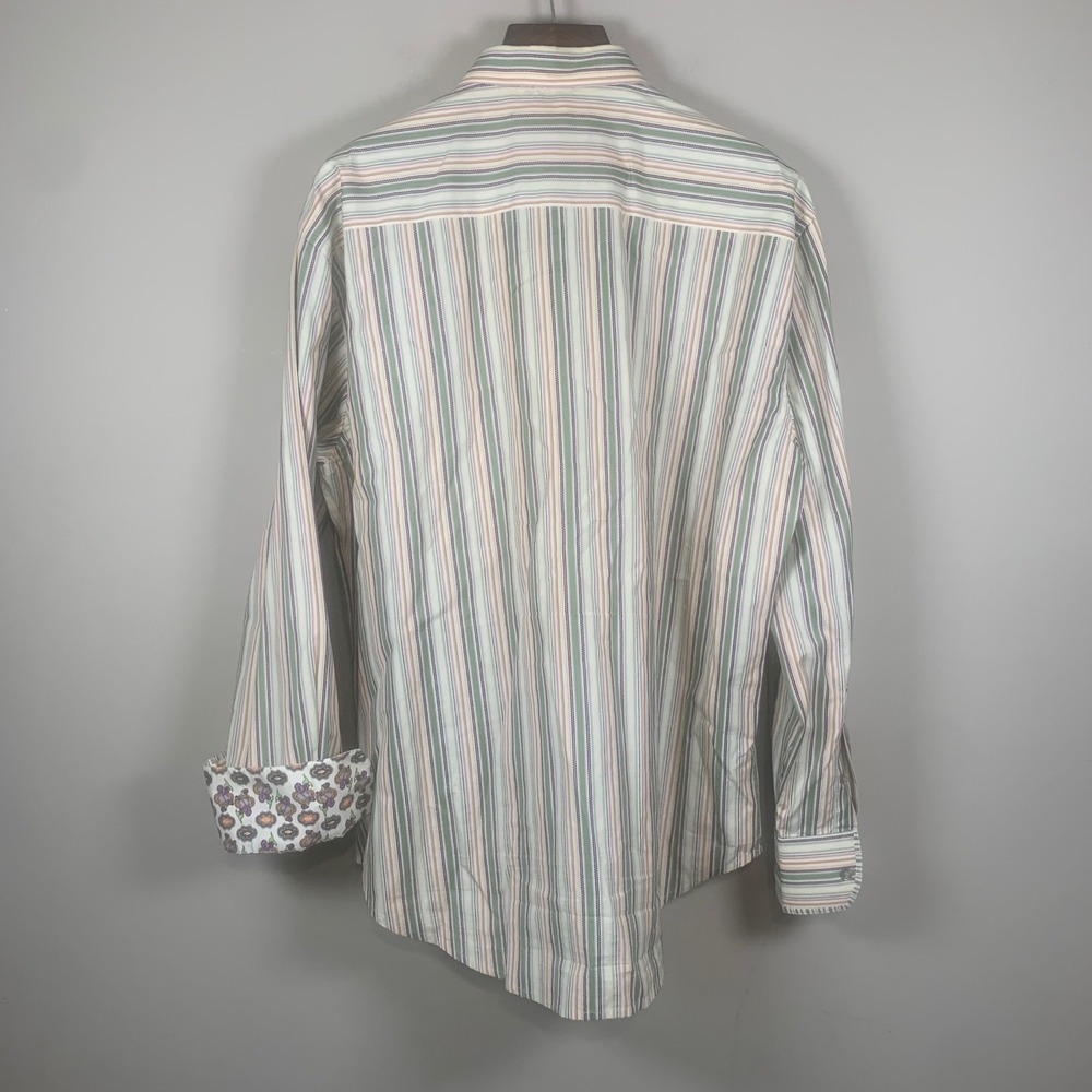 Robert Graham Green/Purple Stripe Long Sleeve Flip Cuff Button Down 2XL - Picture 2 of 16